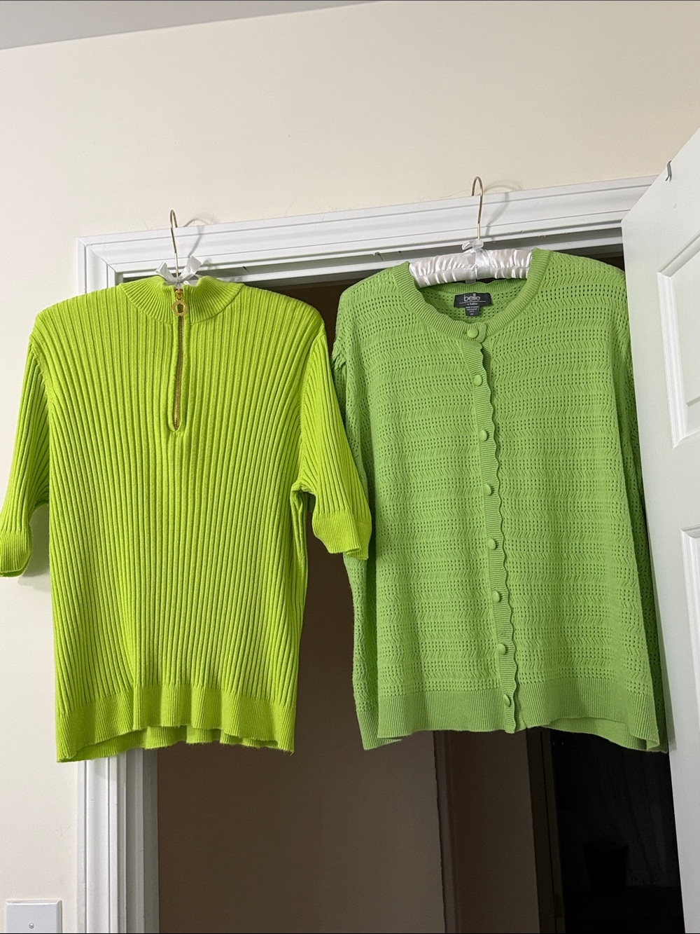 Two Belldini Bright Lime Green Button /Zip Cardigan and top